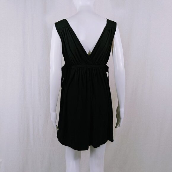 ZARA Collection Basic T-Shirt Size Large Tie Sides Plunging Neckline Black Dress - Picture 2 of 4
